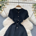Frenchretro lapel short-sleeved dress female small fragrant style waist slimming lookelegant single-breasted button age-reducing sweater skirt