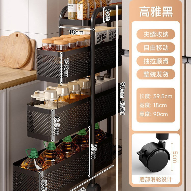Narrow gap storage shelf stainless steel cart kitchen refrigerator narrow space organizer mobile bathroom storage cabinet