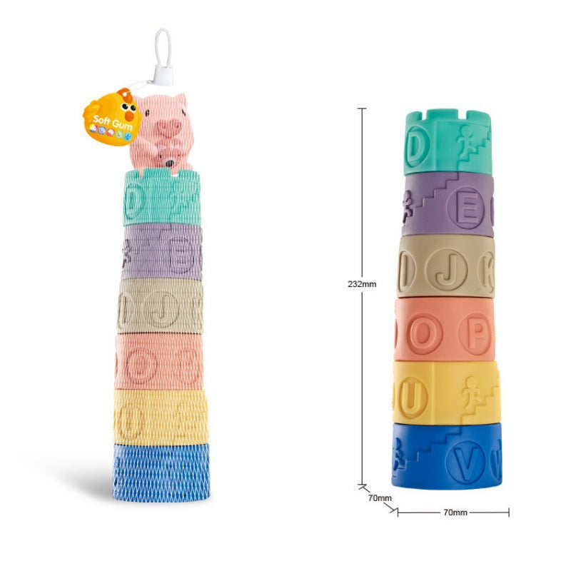 Cross-border export infant cognition soft rubber building block toy animal ice cream stacking music building block early education pinch call