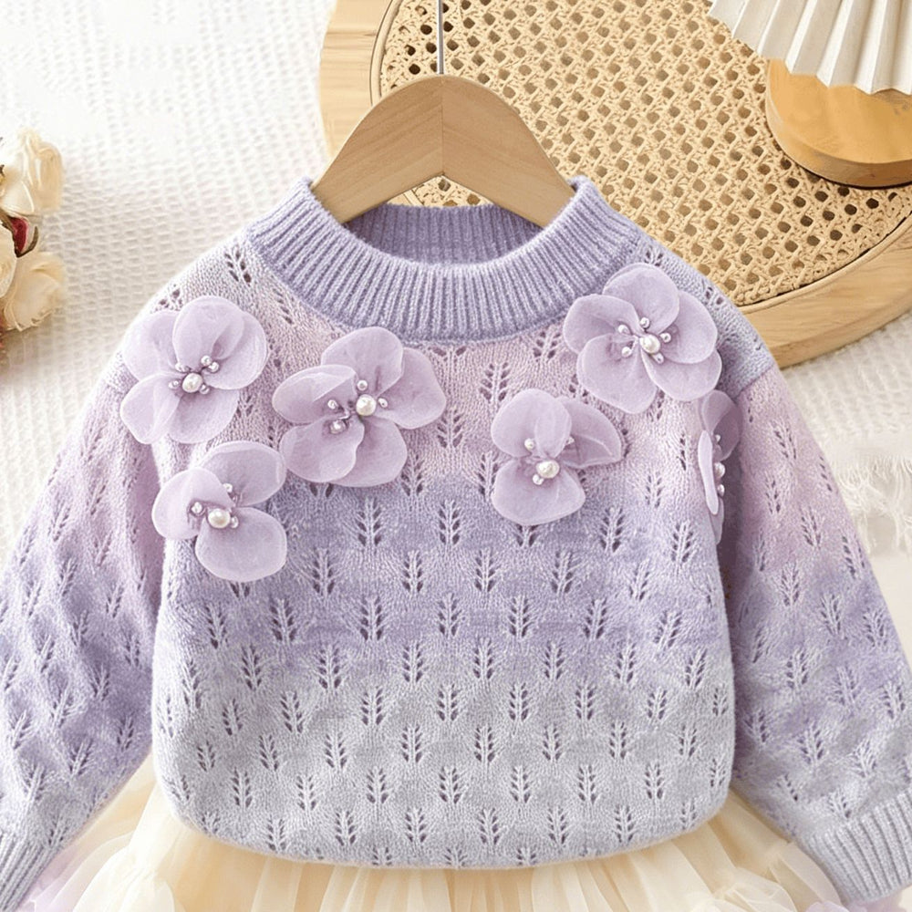 Girlsweaterspring & fallsense of design beaded flower bottom shirt gradient color sweateroutwear lazy soft waxytwo-piece set