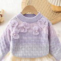 Girlsweaterspring & fallsense of design beaded flower bottom shirt gradient color sweateroutwear lazy soft waxytwo-piece set