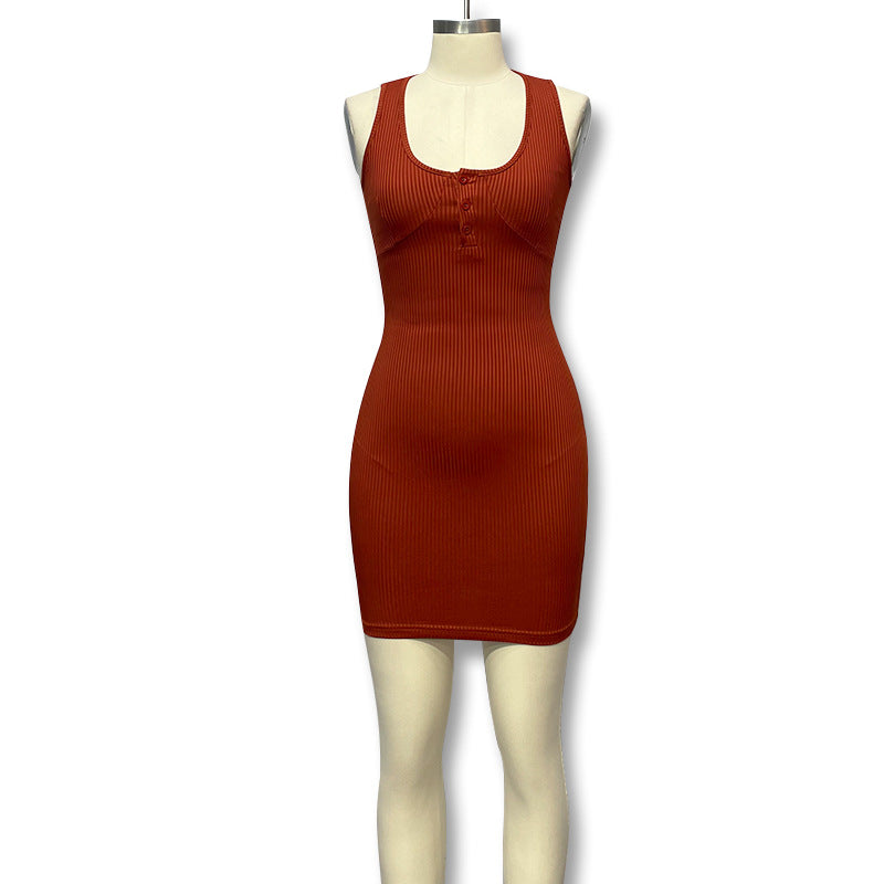 hot-selling european and american ins style  summer new women's pure color sleeveless silmdressexport women's clothing