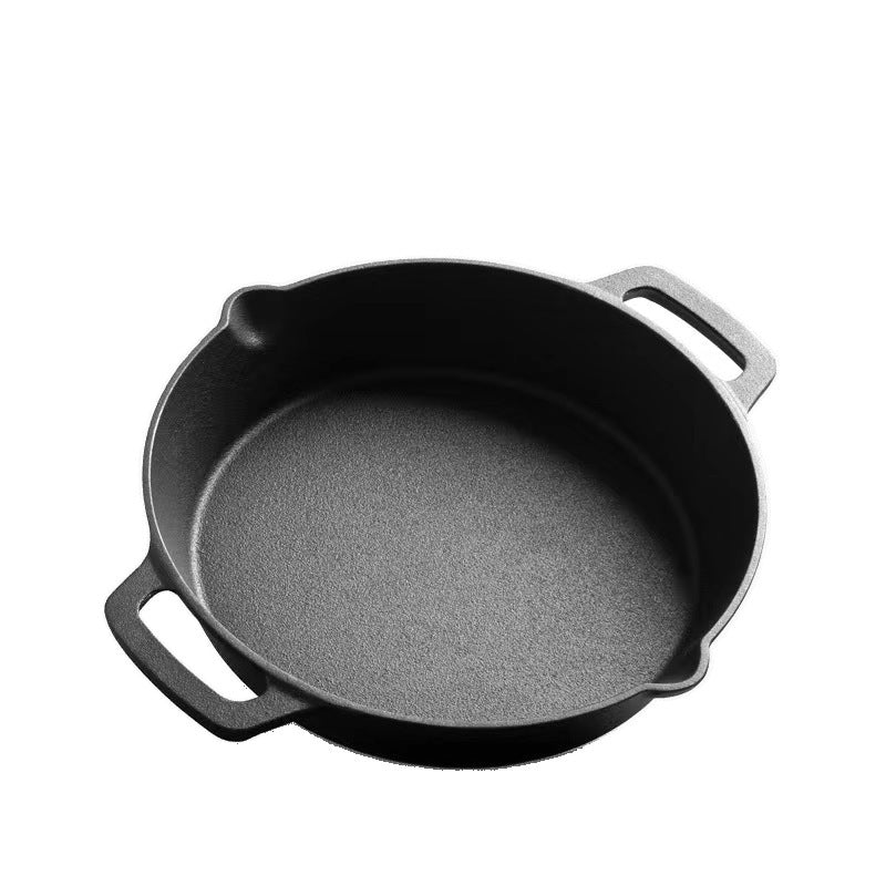 Binaural cast iron pan American double oil nozzle pan Non-stick thickened uncoated double handle frying pan Cross-border