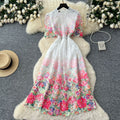 Luxury french-style gradient print dress - women's summer heavy-duty hollow-out crochet dress - elegant and sophisticated maxi dress