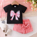 Children's clothingbows black t-shirt + pink skirt suitgirlnew arrival