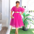 Fashion cross-border export african women's clothing plus sizev neck hip skirt  high waist bubble bead dress comes with belt