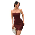 fashion style new arrival women's satinpure color silm hot girl fashion off-shoulder backlesstube top hip-hugging dress