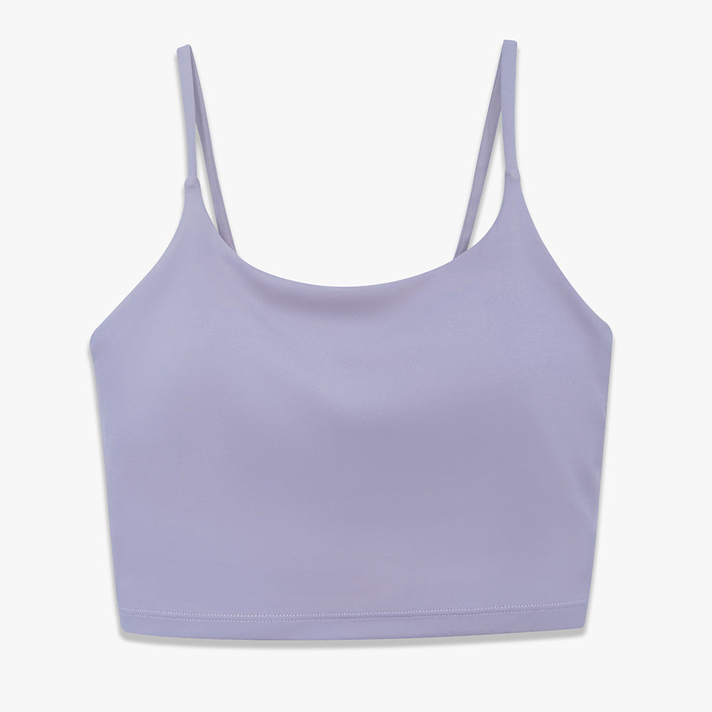 New solid color double-sided nylon semi-fixed cup training high-impact sports bra tight high-elastic fitness tank top for women
