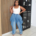 European and american style high-waisted jeans -  cross-border women's fashion streetwear casual loose harem wide-leg lantern pants