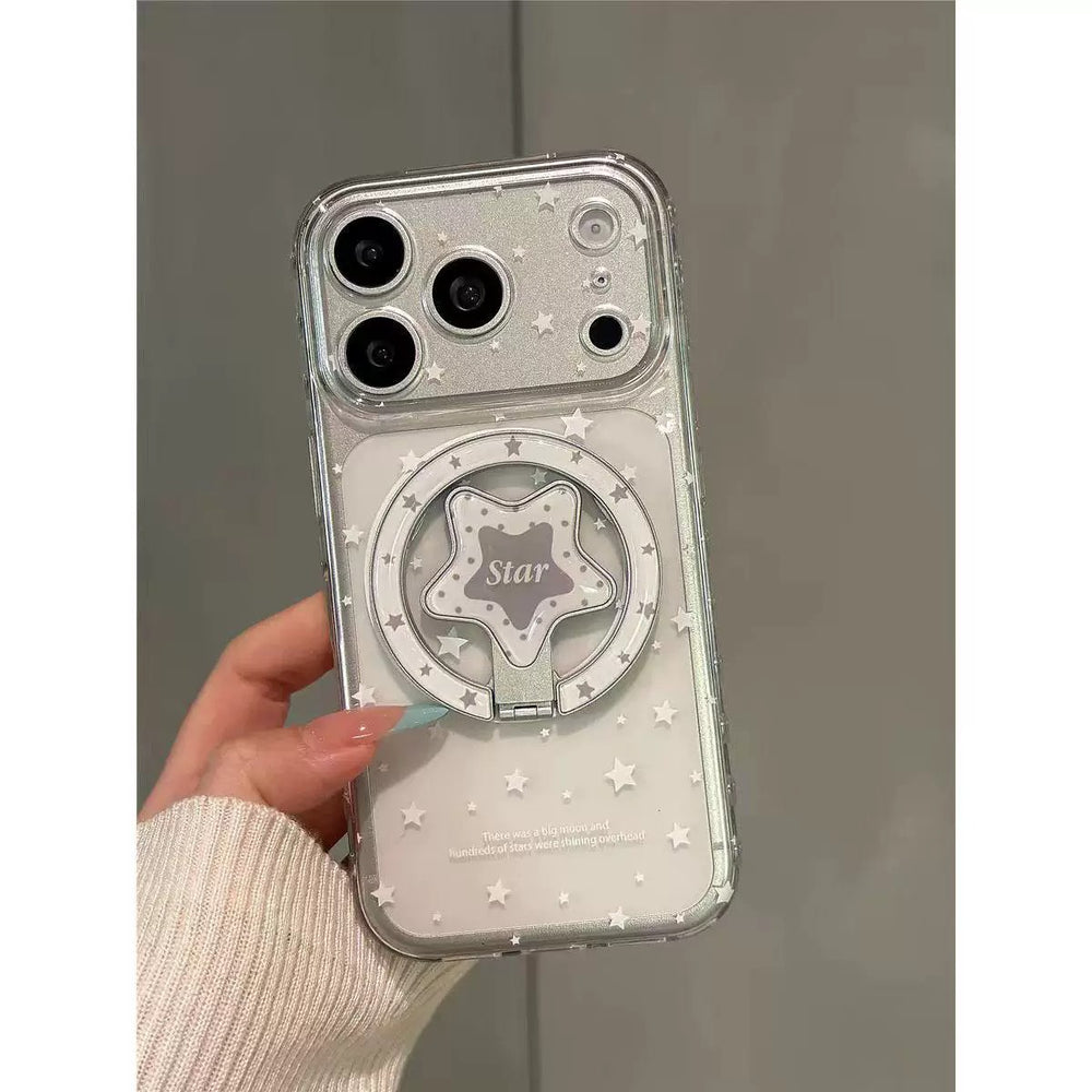 Transparent star bracket suitable for apple 17pro mobile phone case, sparkling white starlight iphone16/13 anti-fall protective case