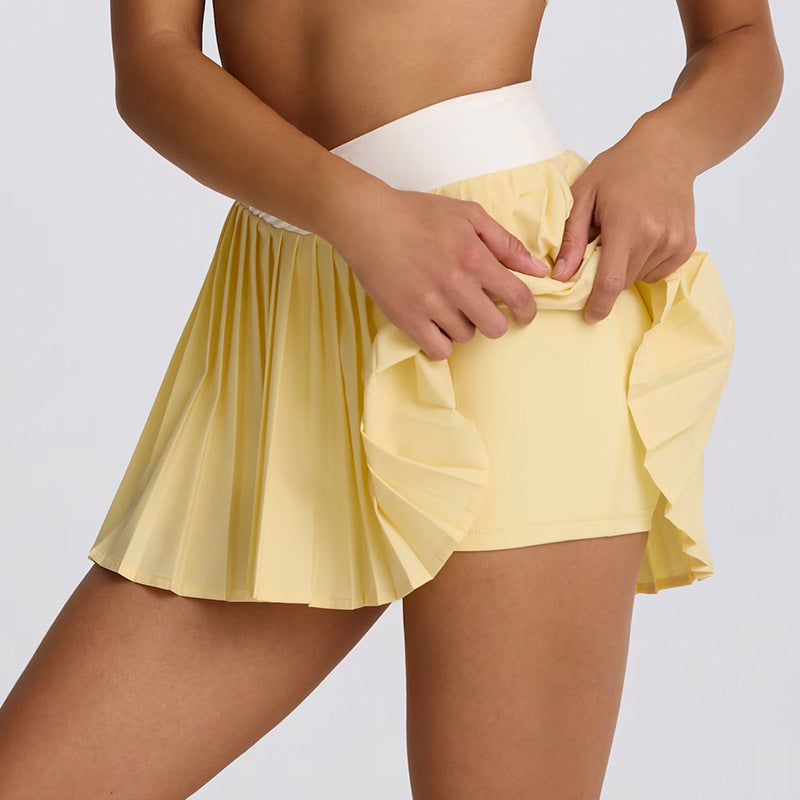 casual pleated skirt breathable fake two-piece quick-drying fashion tape running sports high waist fitness short skirt tennis skirt