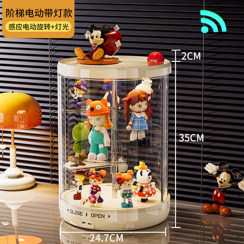 Rotating blind box display box labubu figure collection box dustproof transparent vinyl doll rabub display cabinet