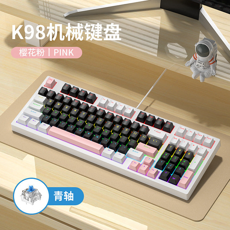 Longweishi k98 illuminated wired rgb mechanical keyboard - 98-key layout, customizable gaming e-sports keyboard (blue switch/red switch options)