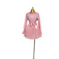 European and american cross-border women's fashion  summer new sweet rhinestone-embellished striped long-sleeve shirt and pleated midi skirt set