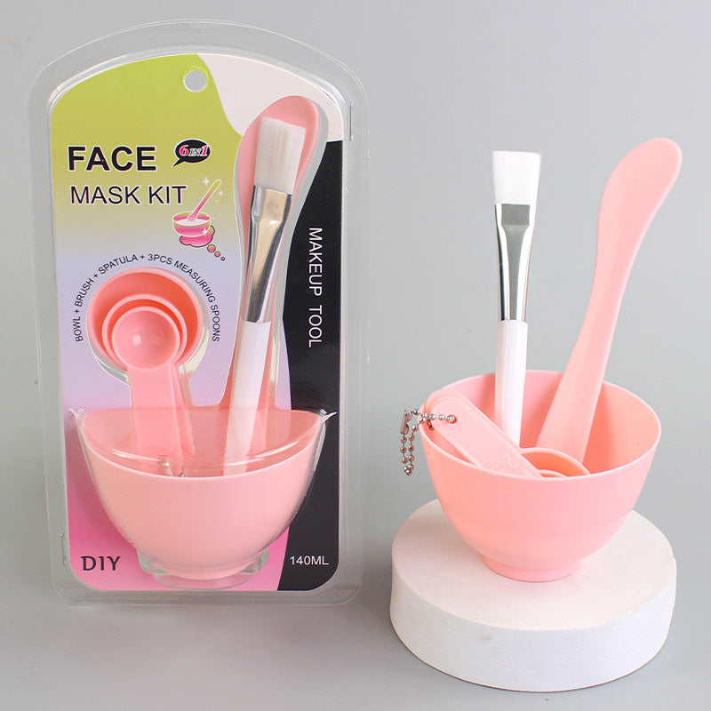 Wholesale spa & beauty tool set: 6-piece mask bowl kit with makeup brushes, mixing spatula, and plastic bowl for mask preparation