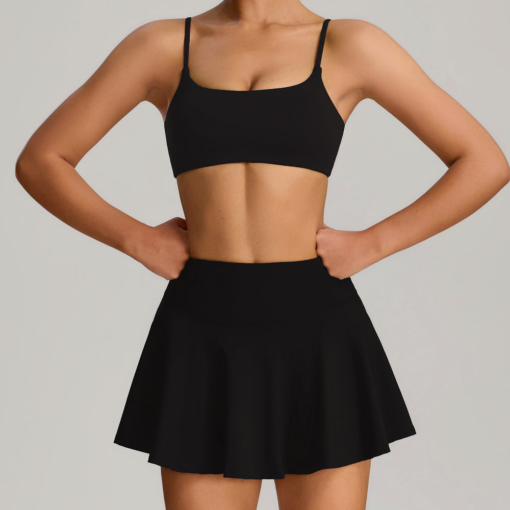 Amazon's new fashion tape yoga sports suit women's outdoor badminton fitness wear flap pocket pants tennis skirt suit