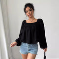 In-stock - 73072#  cross-border fashion women's solid color casual versatile vacation shirt