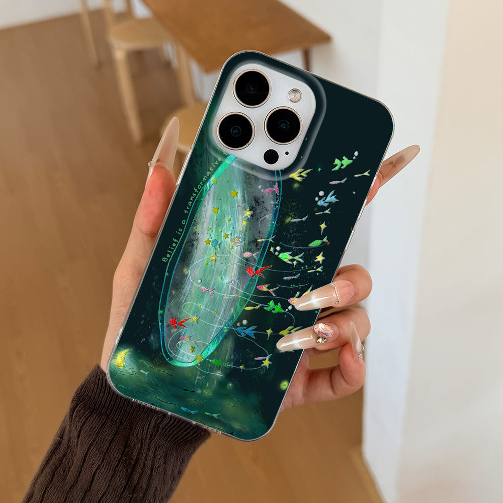 Dreamy deep sea fish phone case for iphone 17 pro max, apple 16/15/14, anti-drop soft case wholesale