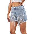 Fashion cross-border  summer new  independent station washed diamond-encrusted beaded denim shorts tassel hot pants