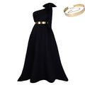 C8613exportfashion summer new arrivalelegantfashion oblique shoulder bow banquet dress long skirt african dress