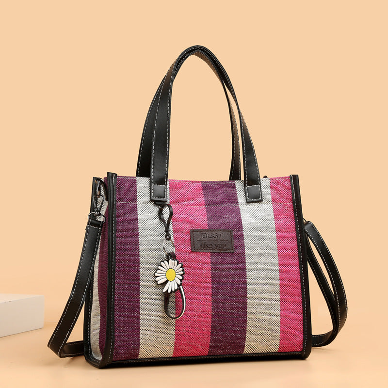 2024 new women's fashion shoulder bag crossbody bag canvas bag color block handbag minimalist versatile tote bag