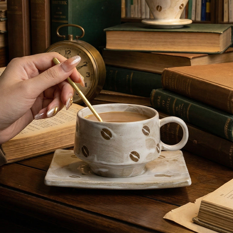Classy stylish retro coffee cup and saucer suit creative stoneware latte cup for home souvenir mug and saucer
