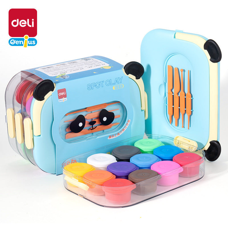 Deli XM888 Panda Stacking Toolbox Ultra Light Clay Kindergarten Children's Large Capacity Color Clay Clay Set