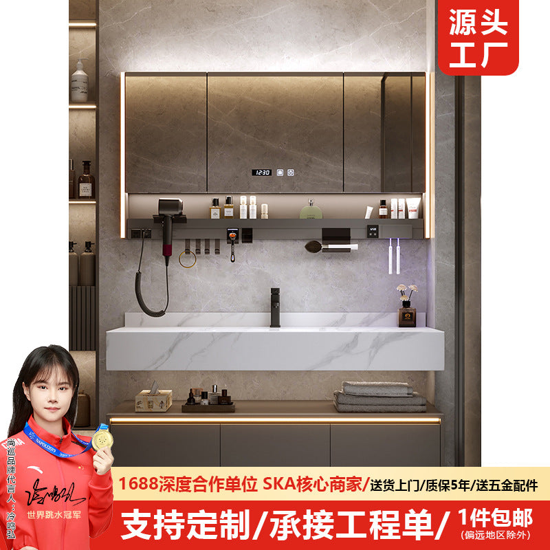 [Spot] Multifunctional storage rack, rock slab hot bending integrated basin, bathroom, washstand, face wash, bathroom cabinet combination