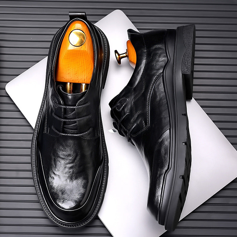 Men's leather dress shoes - british style, live stream, cross-border, black, formal business casual, soft sole, wedding groom, suit shoes