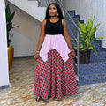 European and american cross-border african women's clothing  summer new fashion casual high-waisted slimming plaid long midi skirt