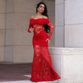 C7620 cross-border   fashion women's sexy off-the-shoulder lace bodycon dress