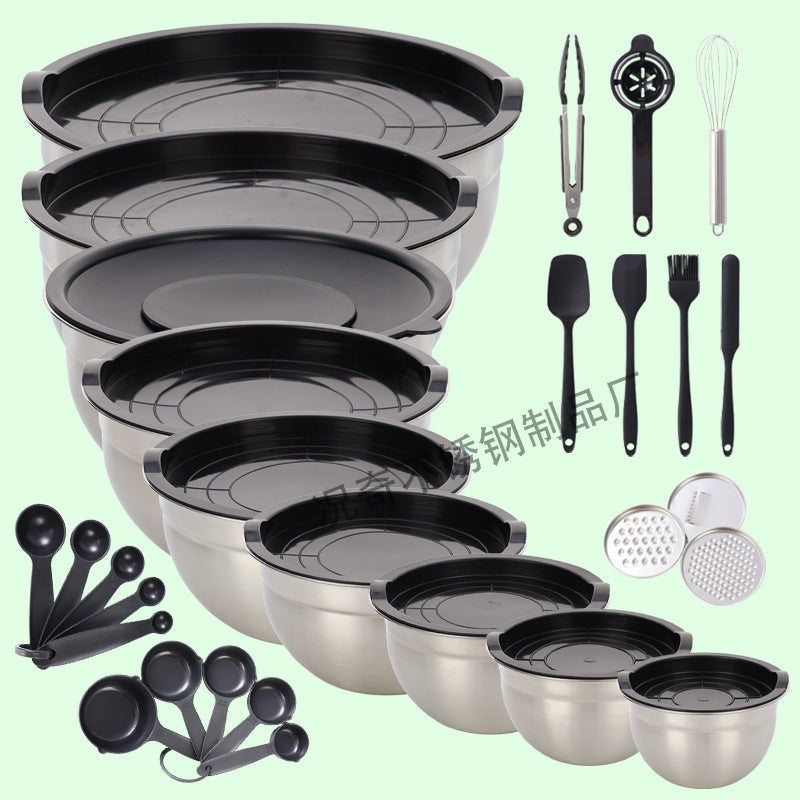 thickened stainless steel salad basin non-slip silicone bottom mixing egg bowl salad cooking basin baking egg bowl