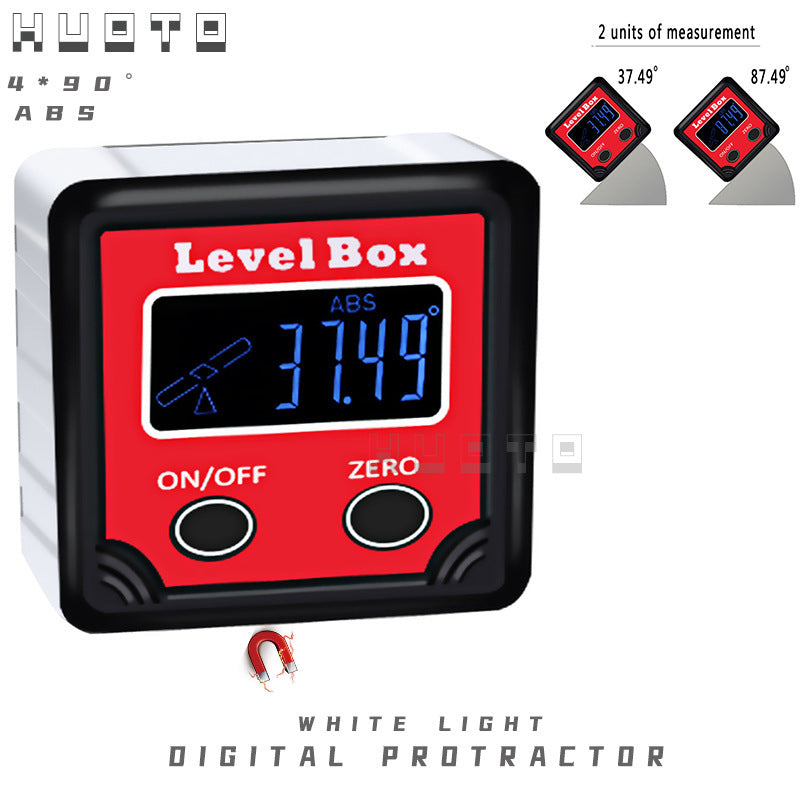 HUOTO 4 * 90 degrees, LCD screen digital display tilt box, digital display angle meter slope meter angle ruler
