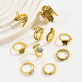 European and american cross-border fashion light luxury niche floral ring hollow design geometric line 10-piece ring set
