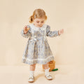 New girls' spring/autumn dresses: floral print long-sleeve princess dress with lace and bow detail - wholesale