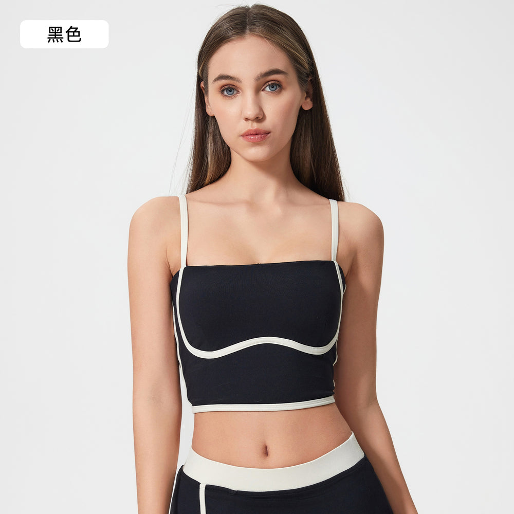 Contrast color sports tennis skirt yoga suit women's high intensity bubble wrap vest women's nude butt lift fitness nine-point pants