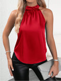 Amazon  european and american cross-border e-commerce summer new satin tank top women's solid color off-shoulder halter sleeveless top