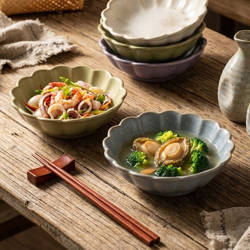 Clay salad bowl dessert soup bowl restaurant hotel high-value retro style tableware for home fruit plate noodle bowl cold bowl