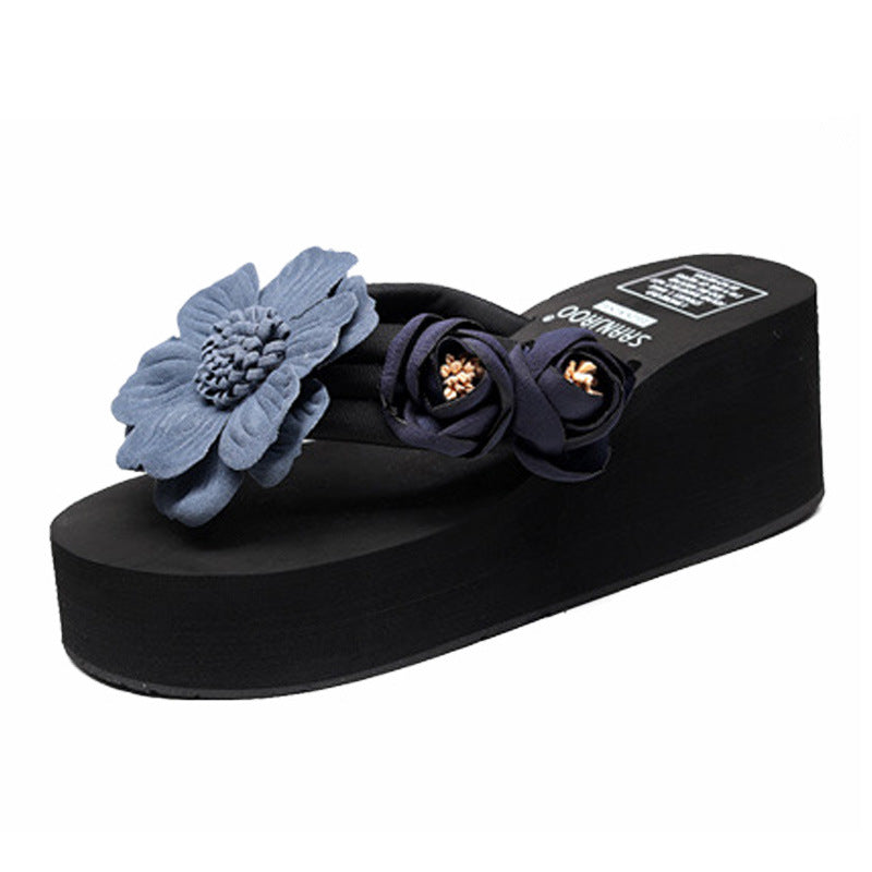 Shine jiao 2025 new women's high-heeled flip-flops, thick-soled, non-slip, fashionable beach sandals for women - perfect for seaside vacations and outdoor wear