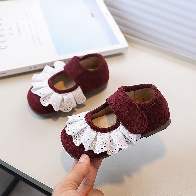 Insfrench small leather shoes  spring autumnew arrivalk-stylegirllace princess shoes soft bottom beanie shoes
