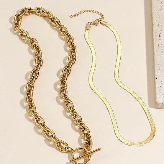 Amazon bestseller: gold-tone layered cable chain necklace with stainless steel ot clasp - everyday minimalist choker