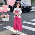 Girls' summer outfit : trendy and stylish short-sleeve two-piece set for girls (sizes for mid-to-large children) - dopamine summer collection