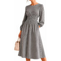 hot girl style  autumn casual flowy striped v-neck midi a-line dress