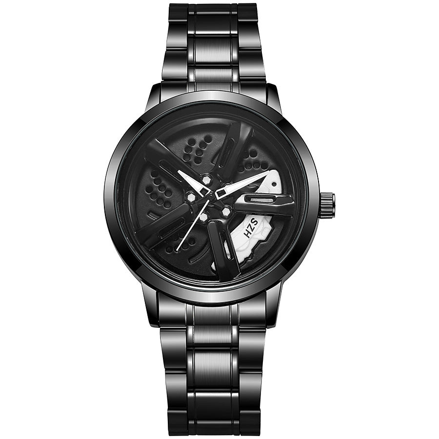 2025 new cross-border watch: sports car wheel hub rotating watch for men - trendy quartz watch with rotating bezel