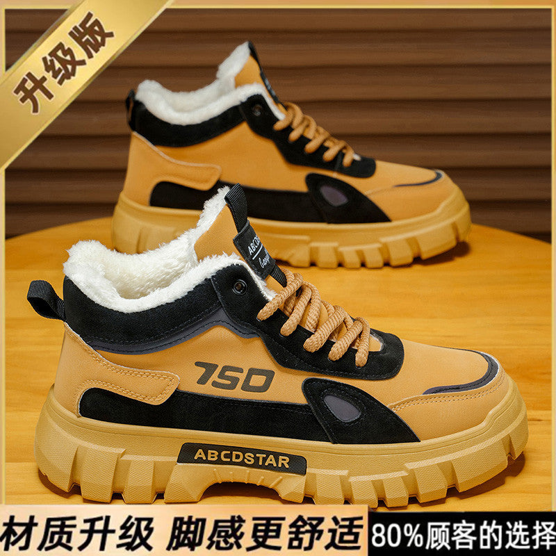 Men's cotton-padded boots 2025 new winter fleece-lined warm outdoor hiking waterproof non-slip high-top work martin snow boots