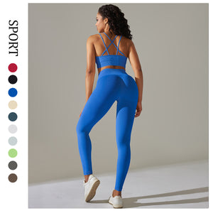European and american new seamless yoga outfit for women - peach lift, high-waisted, tummy control, tight leggings set for running, sports, and fitness