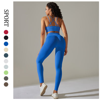 European and american new seamless yoga outfit for women - peach lift, high-waisted, tummy control, tight leggings set for running, sports, and fitness
