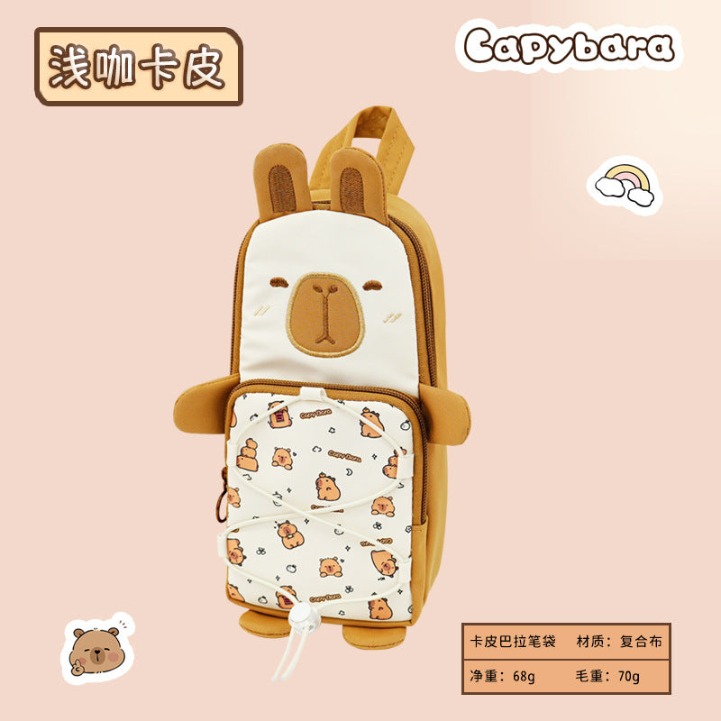New, cute Kapibara schoolbag, capybara stationery box, cute pencil case, cartoon portable pencil case.