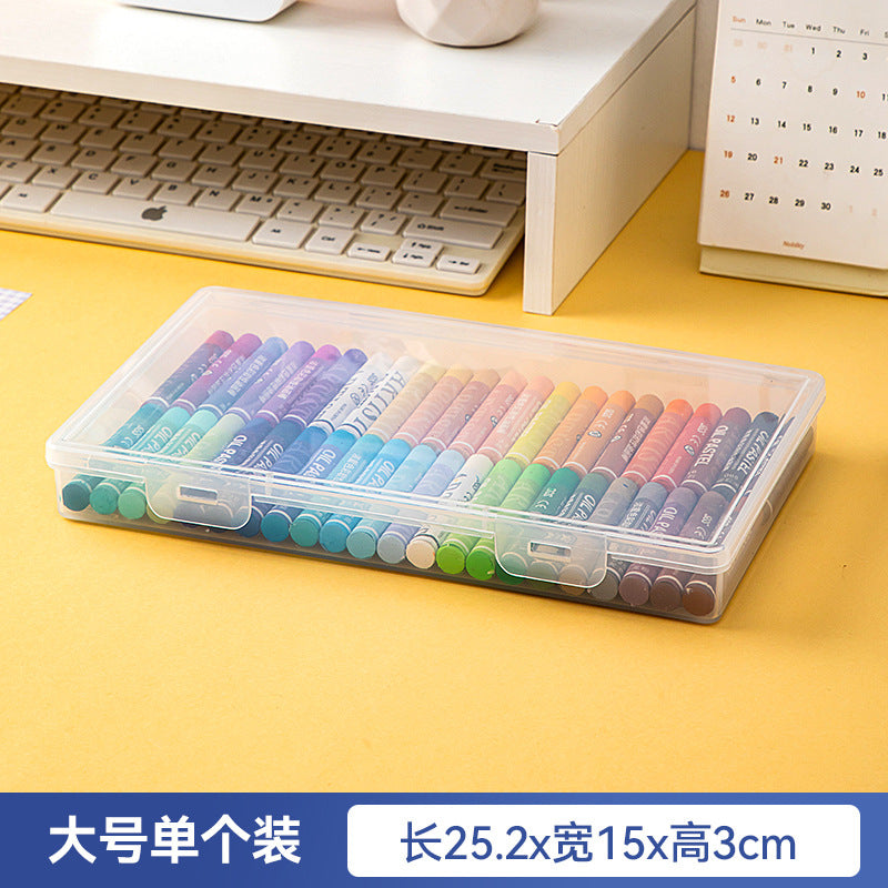 Plastic desktop drawer stationery storage box with lid pencil case can be stacked transparent document book marker storage box