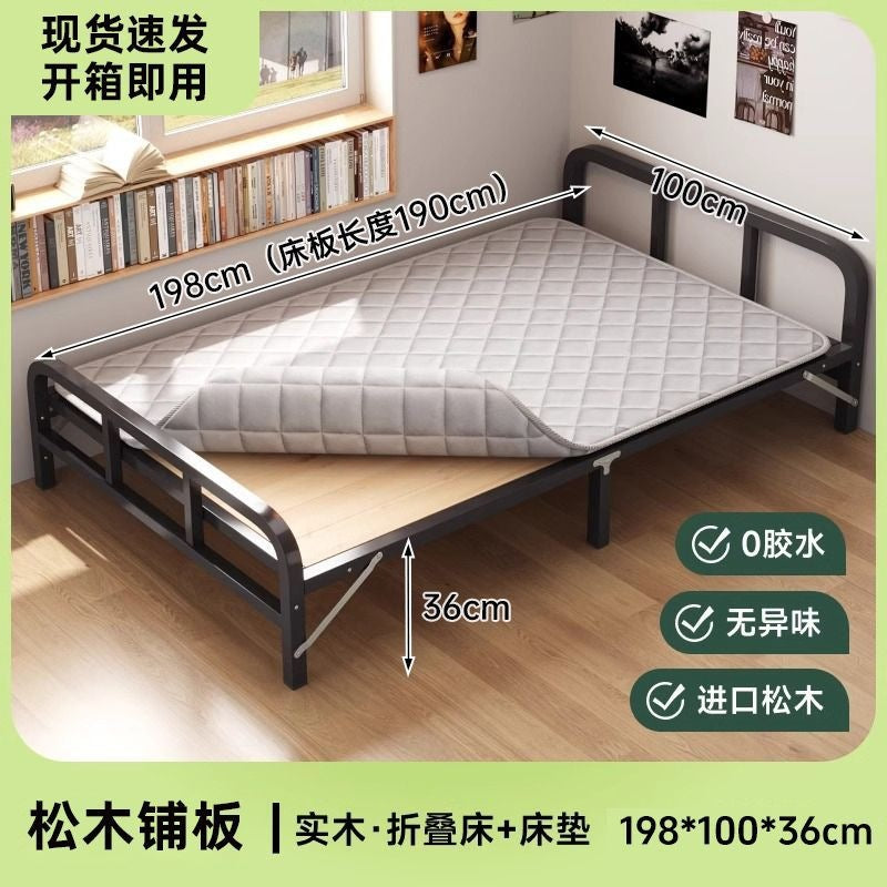 Solid wood folding bed single bed home hard board bed simple patchwork bed iron steel wood bed adult bed